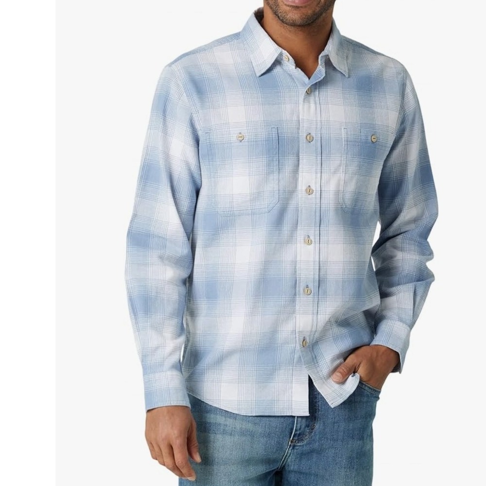 Wrangler Authentics Mens Cloud Flannel Plaid Long Sleeve Shirt‎ 3XL Blue White
